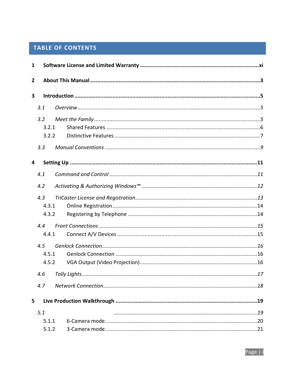 NewTek TriCaster Studio User Manual | Page 5 / 298