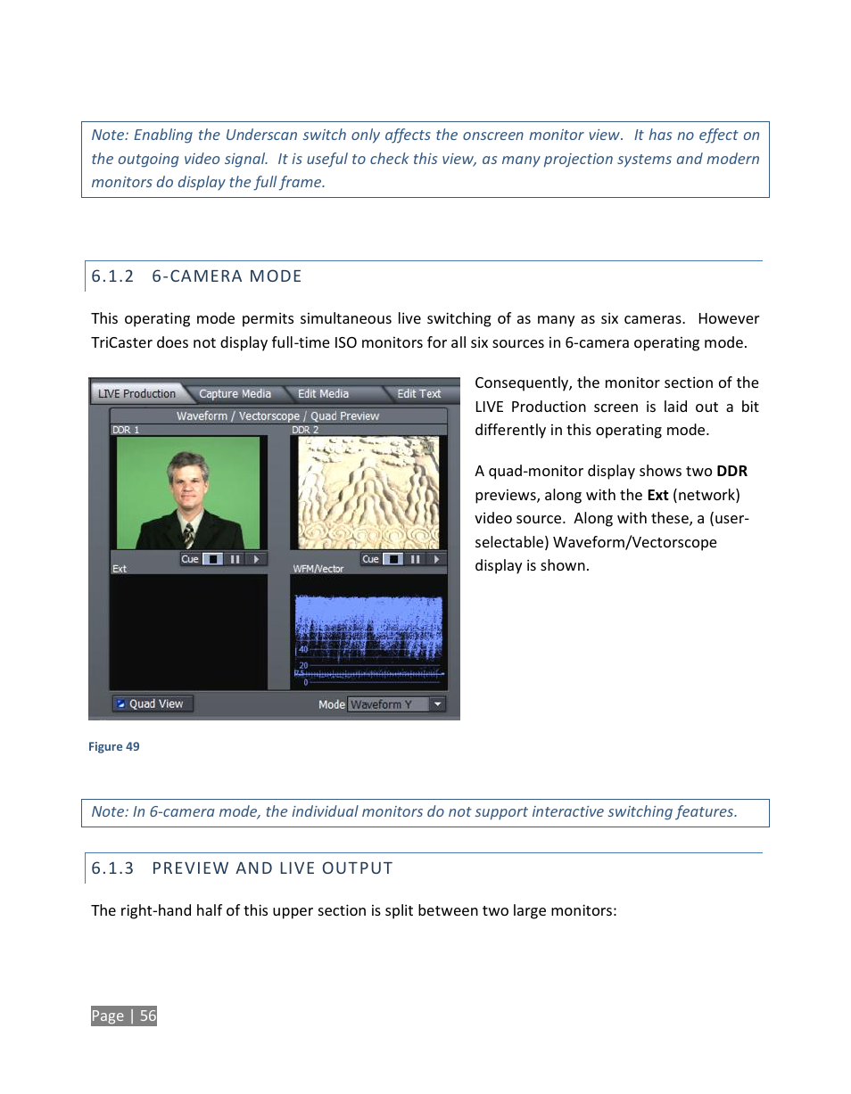 Camera mode, Preview and live output | NewTek TriCaster Studio User Manual | Page 76 / 298