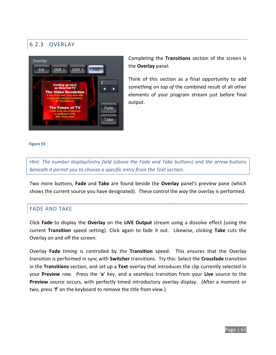 Overlay | NewTek TriCaster Studio User Manual | Page 81 / 298