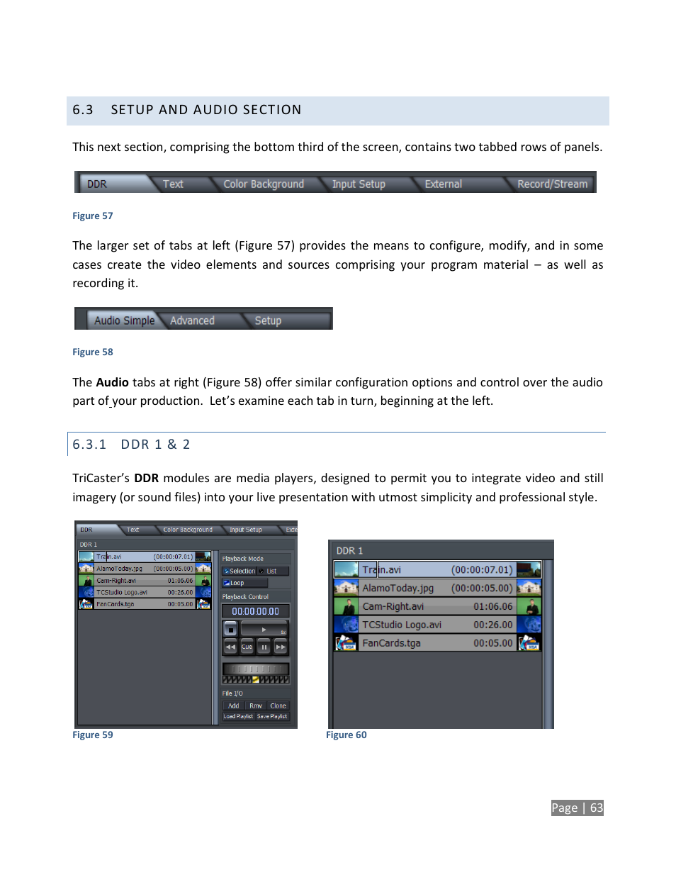 Setup and audio section, Ddr 1 & 2 | NewTek TriCaster Studio User Manual | Page 83 / 298