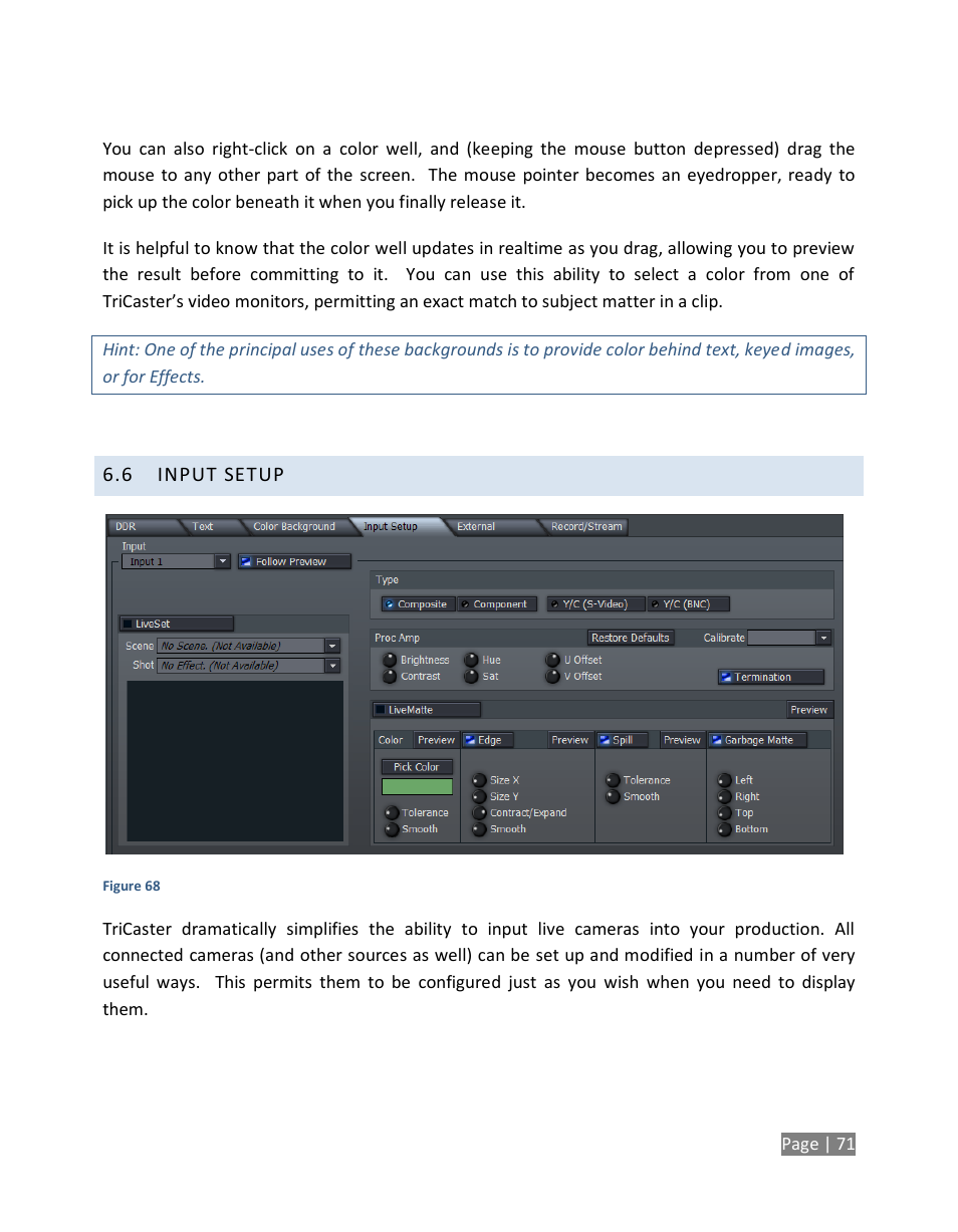 Input setup | NewTek TriCaster Studio User Manual | Page 91 / 298