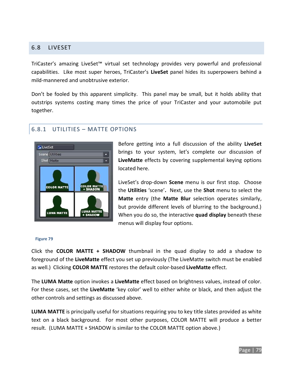 Liveset, Utilities – matte options | NewTek TriCaster Studio User Manual | Page 99 / 298