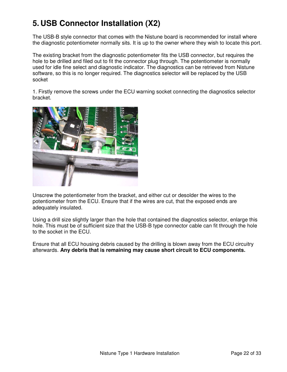 Usb connector installation (x2) | NIStune TYPE 1 V.3.5 User Manual | Page 22 / 33