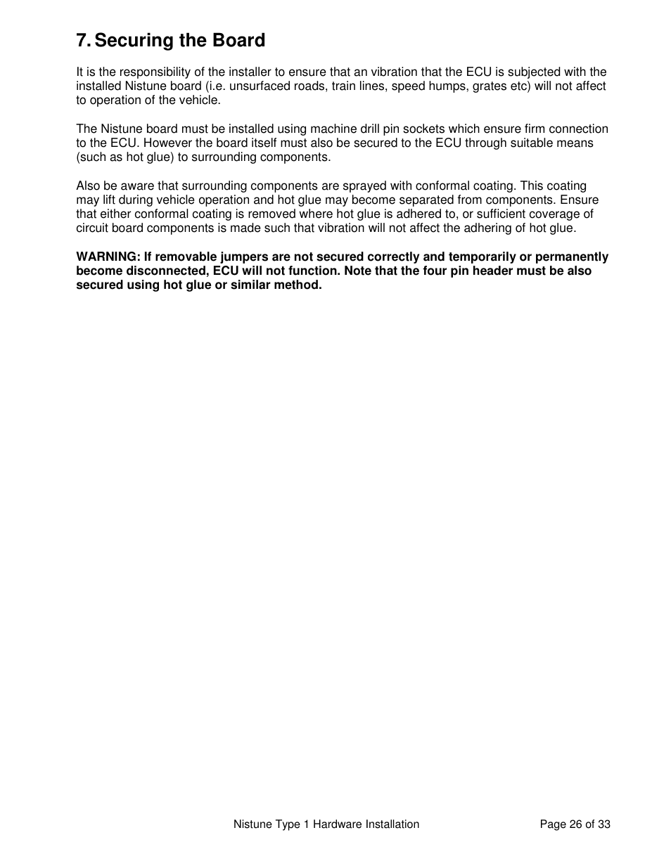 Securing the board | NIStune TYPE 1 V.3.5 User Manual | Page 26 / 33