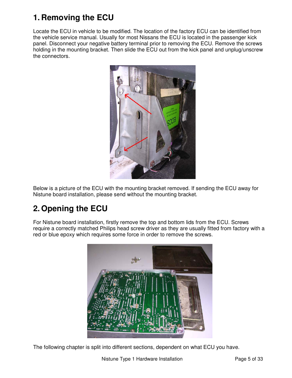 Removing the ecu, Opening the ecu | NIStune TYPE 1 V.3.5 User Manual | Page 5 / 33