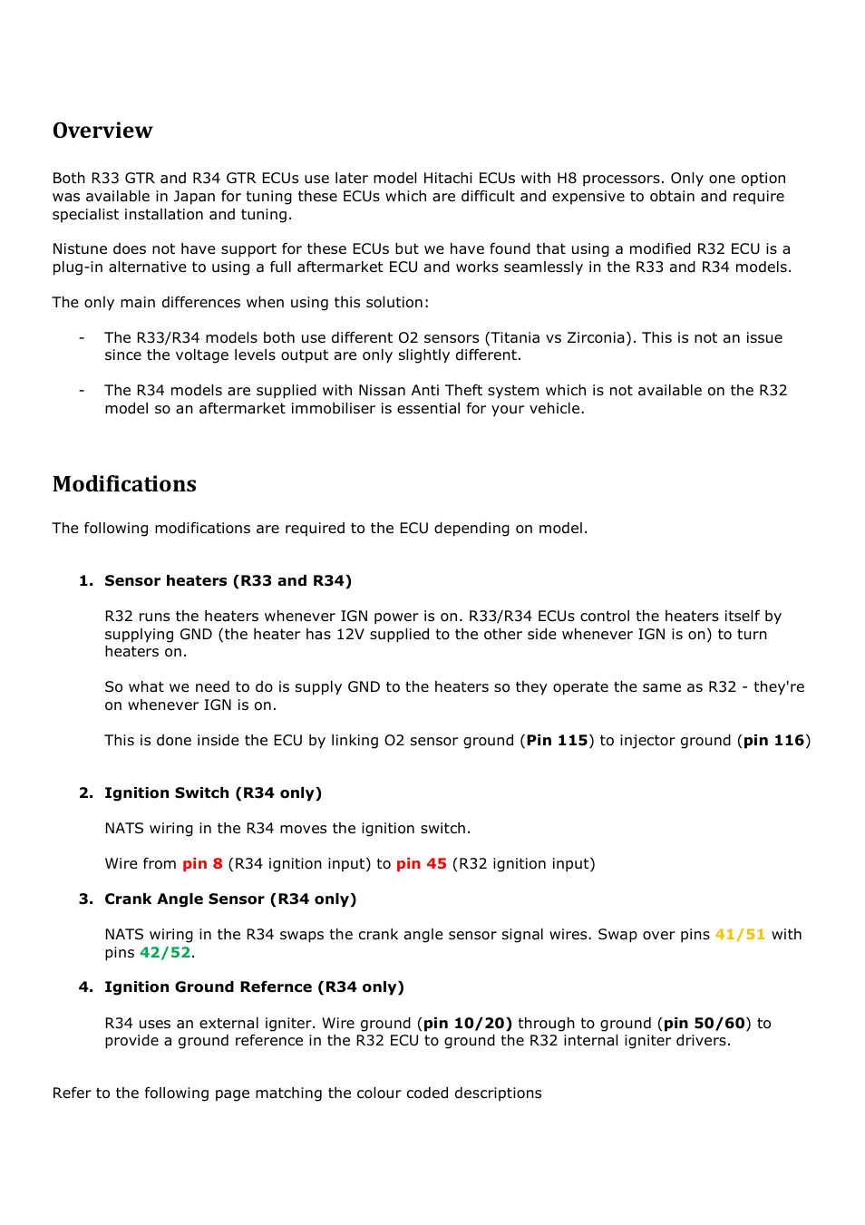 Overview, Modifications | NIStune R33 GTR User Manual | Page 2 / 4
