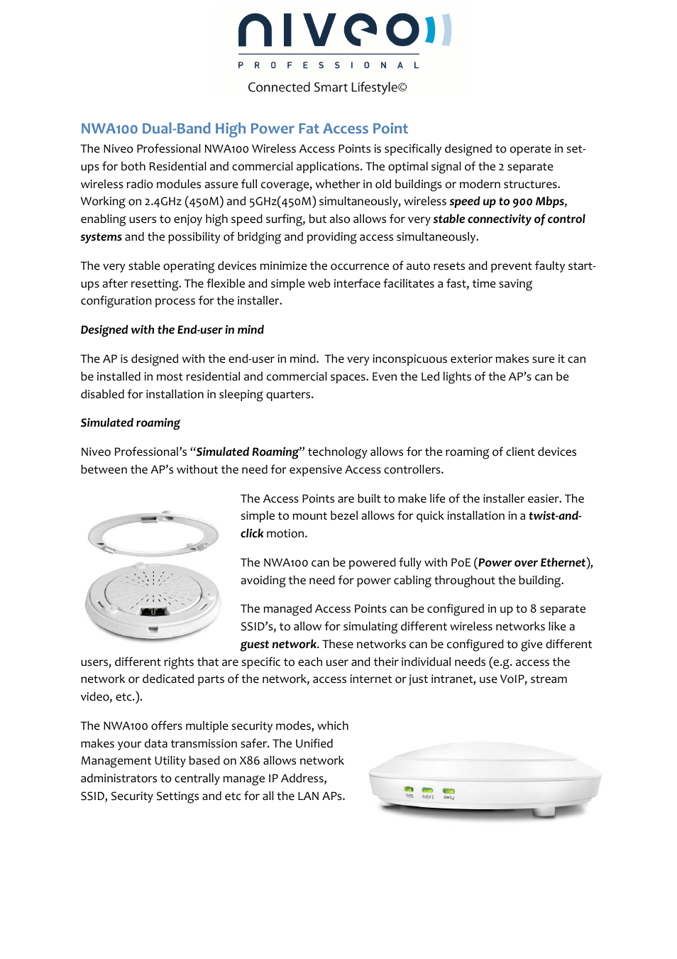 Nwa100 dual-band high power fat access point | Niveo Professional NWA100 User Manual | Page 2 / 6
