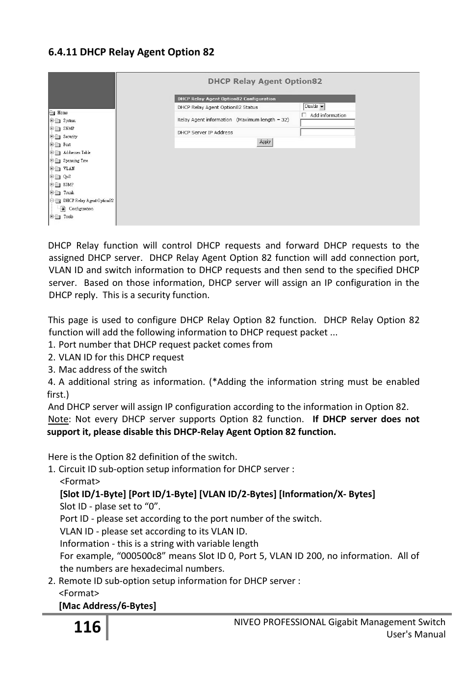 11 dhcp relay agent option 82 | Niveo Professional NGS16TP User Manual | Page 120 / 134