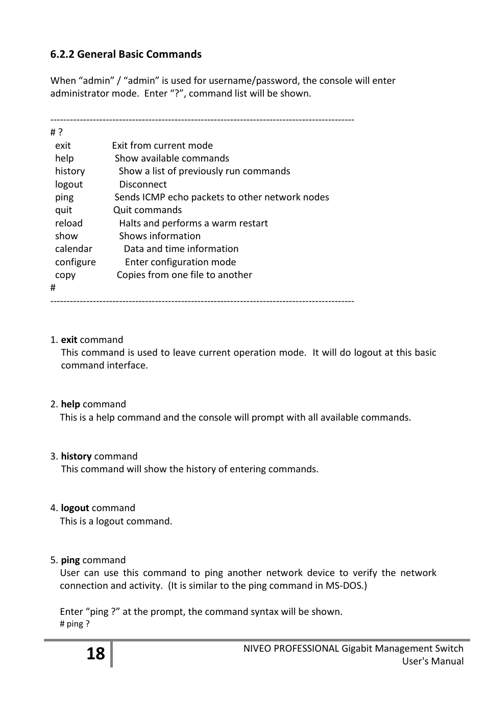 2 general basic commands | Niveo Professional NGS16TP User Manual | Page 22 / 134