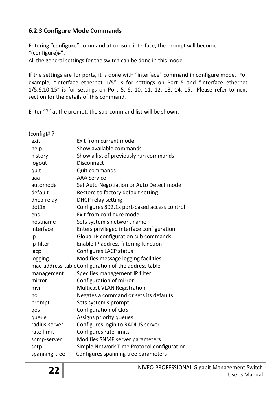 3 configure mode commands | Niveo Professional NGS16TP User Manual | Page 26 / 134