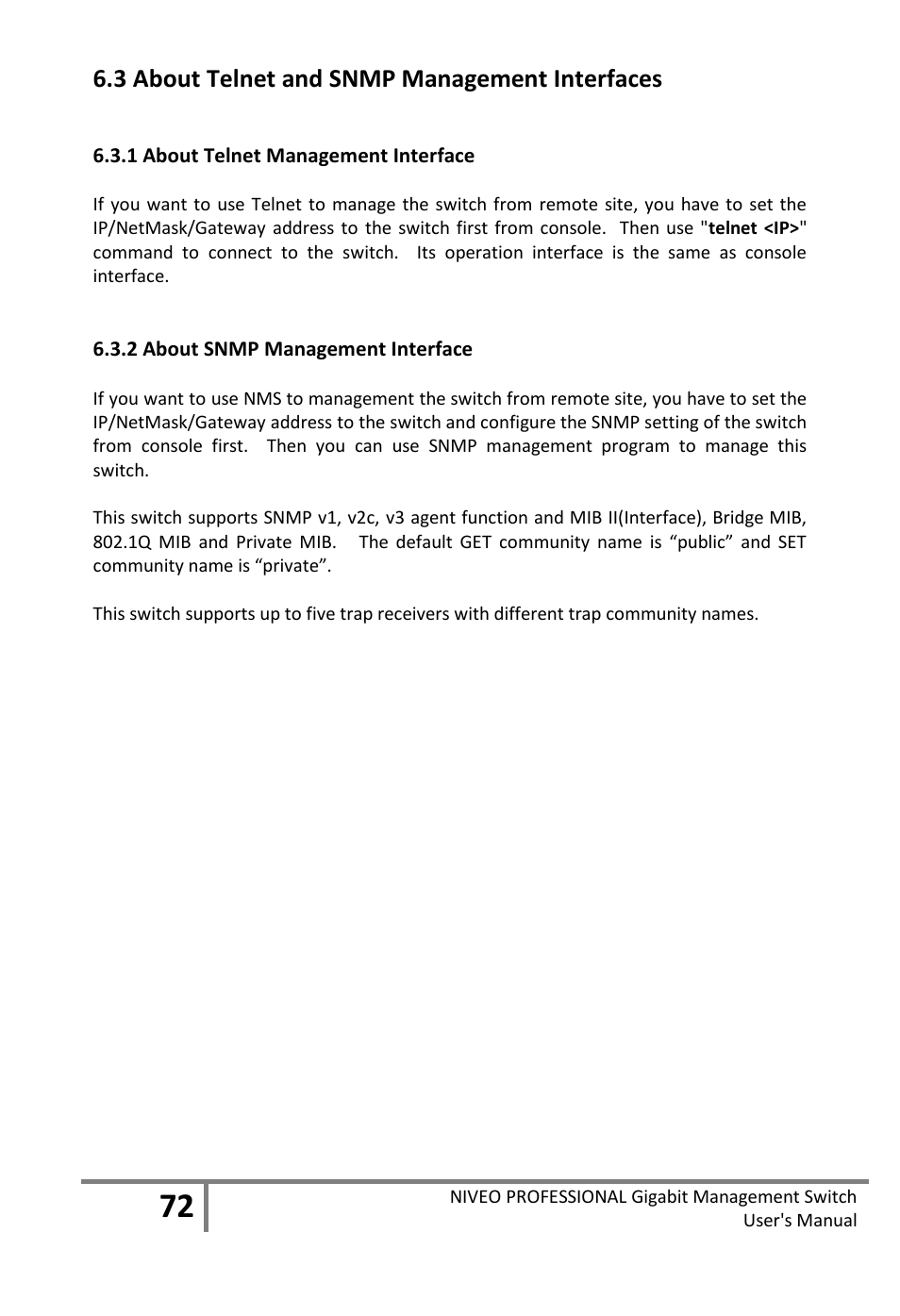 Bout, Elnet and, Snmp | Anagement, Nterfaces | Niveo Professional NGS16TP User Manual | Page 76 / 134