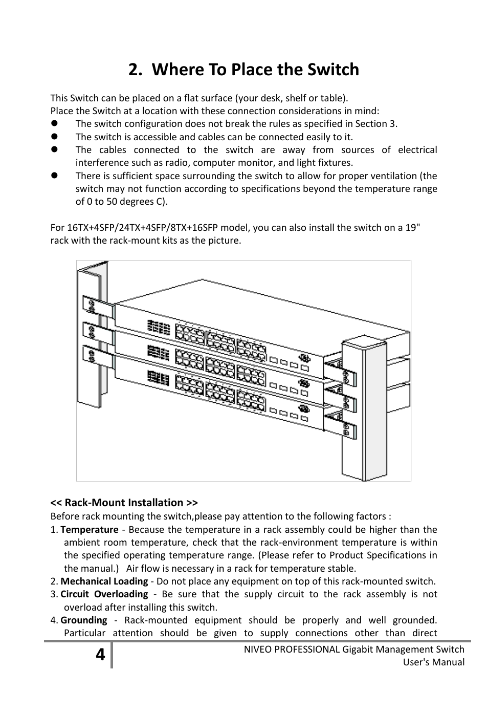 Where to place the switch | Niveo Professional NGS16TP User Manual | Page 8 / 134