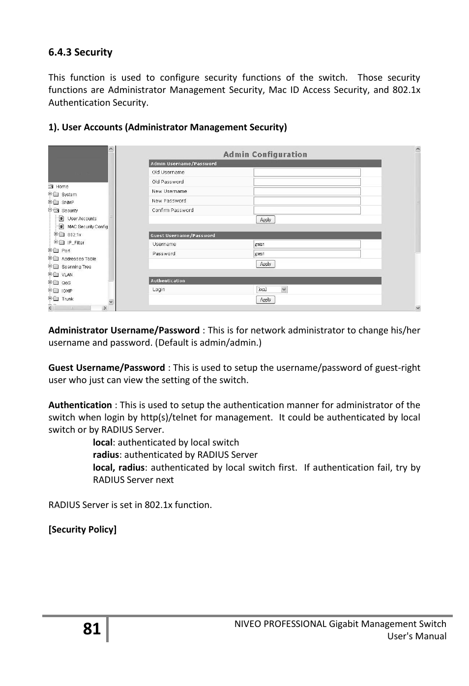 3 security | Niveo Professional NGS16TP User Manual | Page 85 / 134