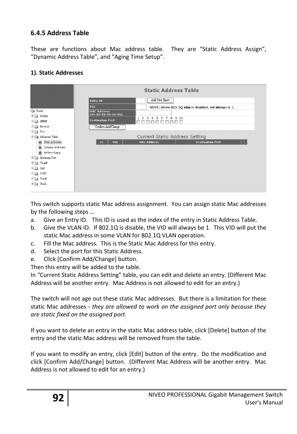 5 address table | Niveo Professional NGS16TP User Manual | Page 96 / 134