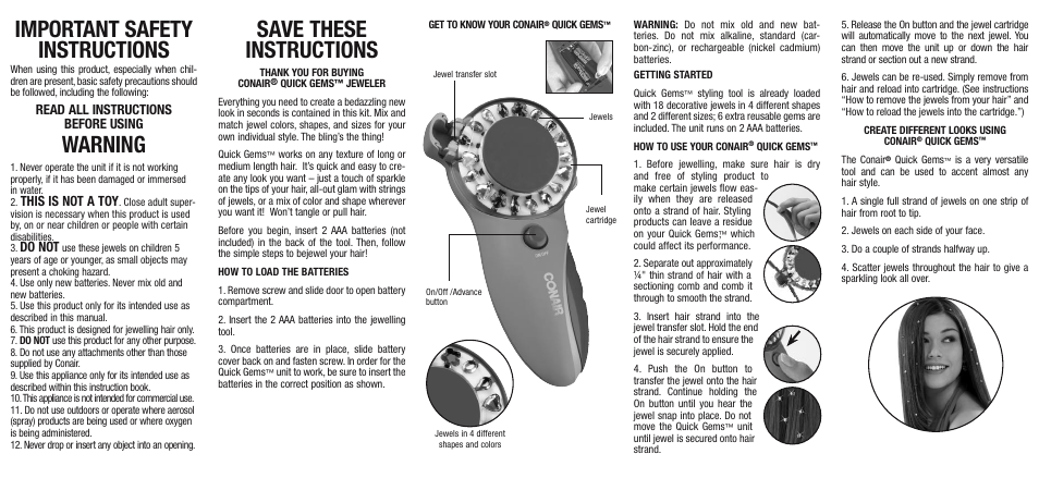 Conair Quick Gems Jeweler HJ3BC User Manual | 2 pages