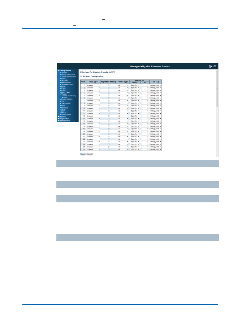 Vlan port configuration | Niveo Professional NGSME16T2H User Manual | Page 158 / 366