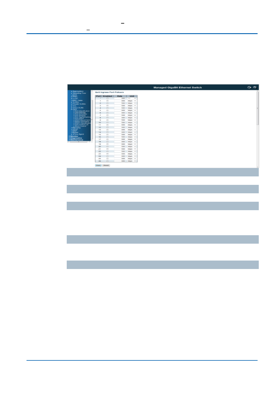 Qos / ingress port policer config | Niveo Professional NGSME16T2H User Manual | Page 176 / 366