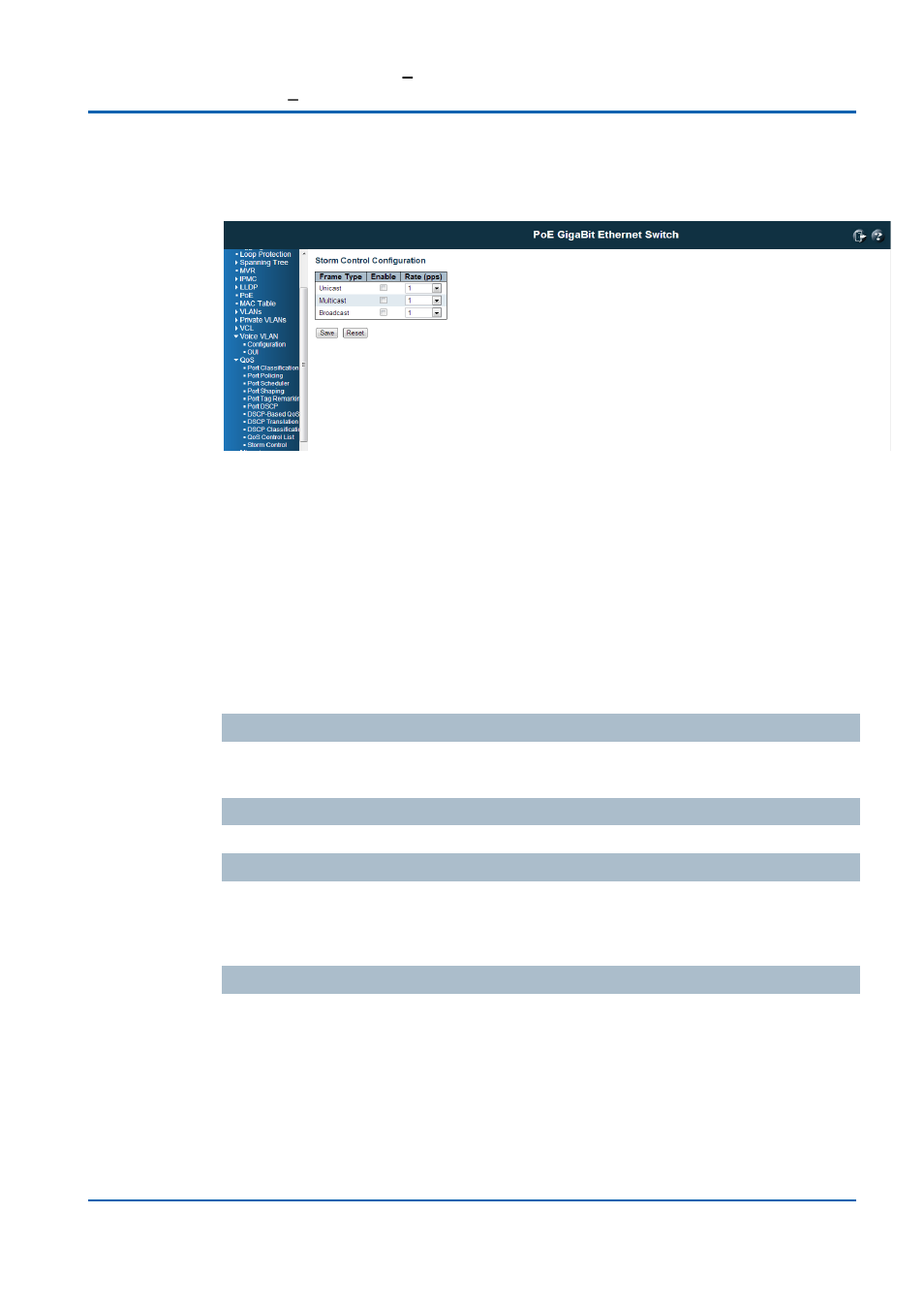 Qos / storm control configuration | Niveo Professional NGSME16T2H User Manual | Page 189 / 366