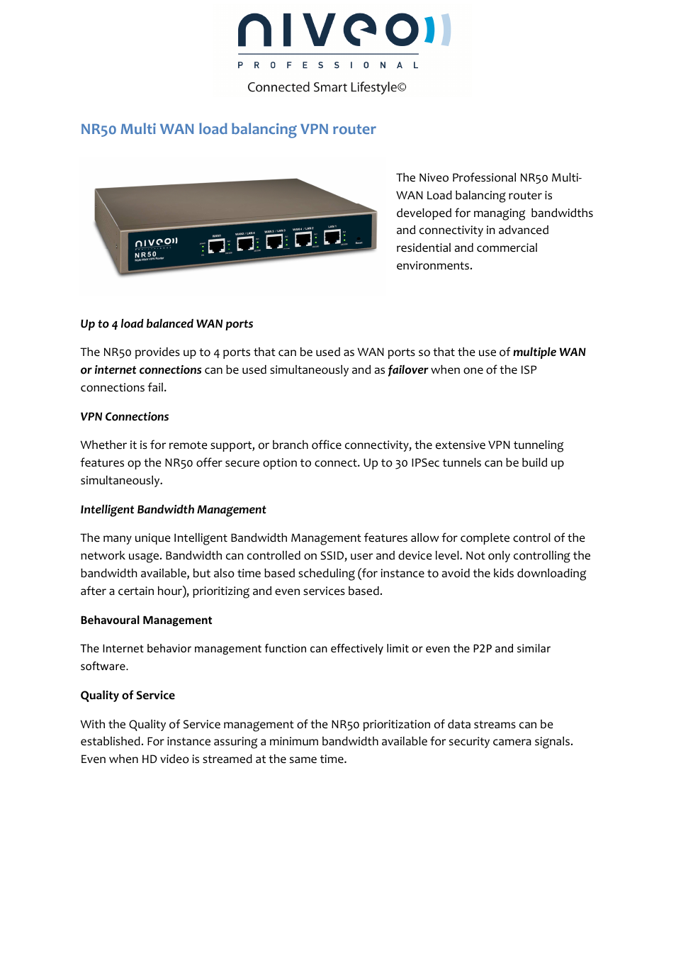 Nr50 multi wan load balancing vpn router | Niveo Professional NR50 User Manual | Page 2 / 6