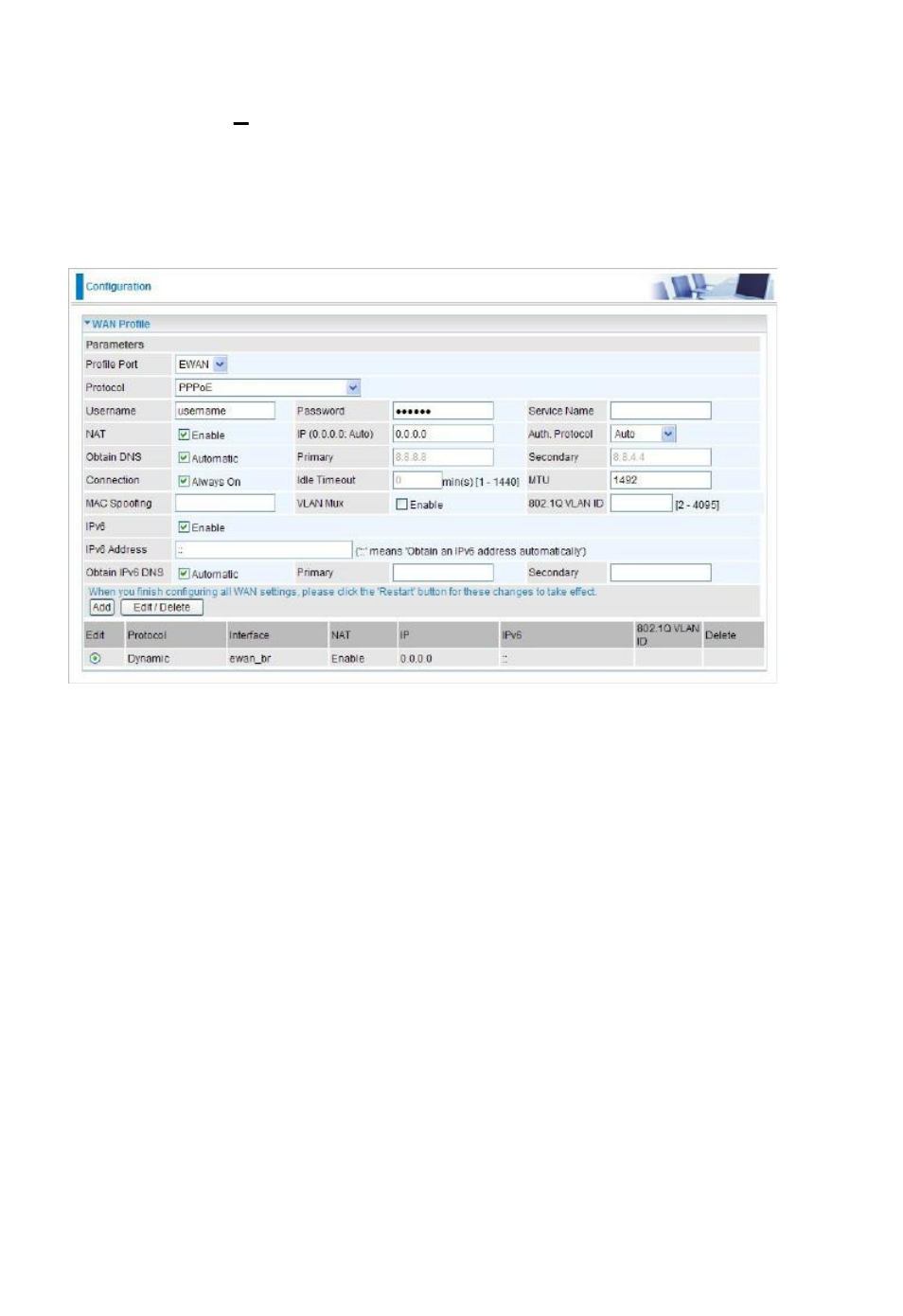 Pppoe (ewan), Wan profile – main port (ewan) | Niveo Professional NWAR33P User Manual | Page 101 / 155