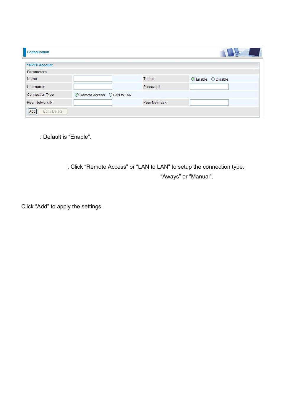 Pptp account | Niveo Professional NWAR33P User Manual | Page 122 / 155