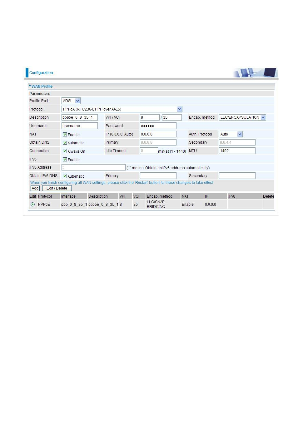 Pppoa connection (adsl) | Niveo Professional NWAR33P User Manual | Page 97 / 155