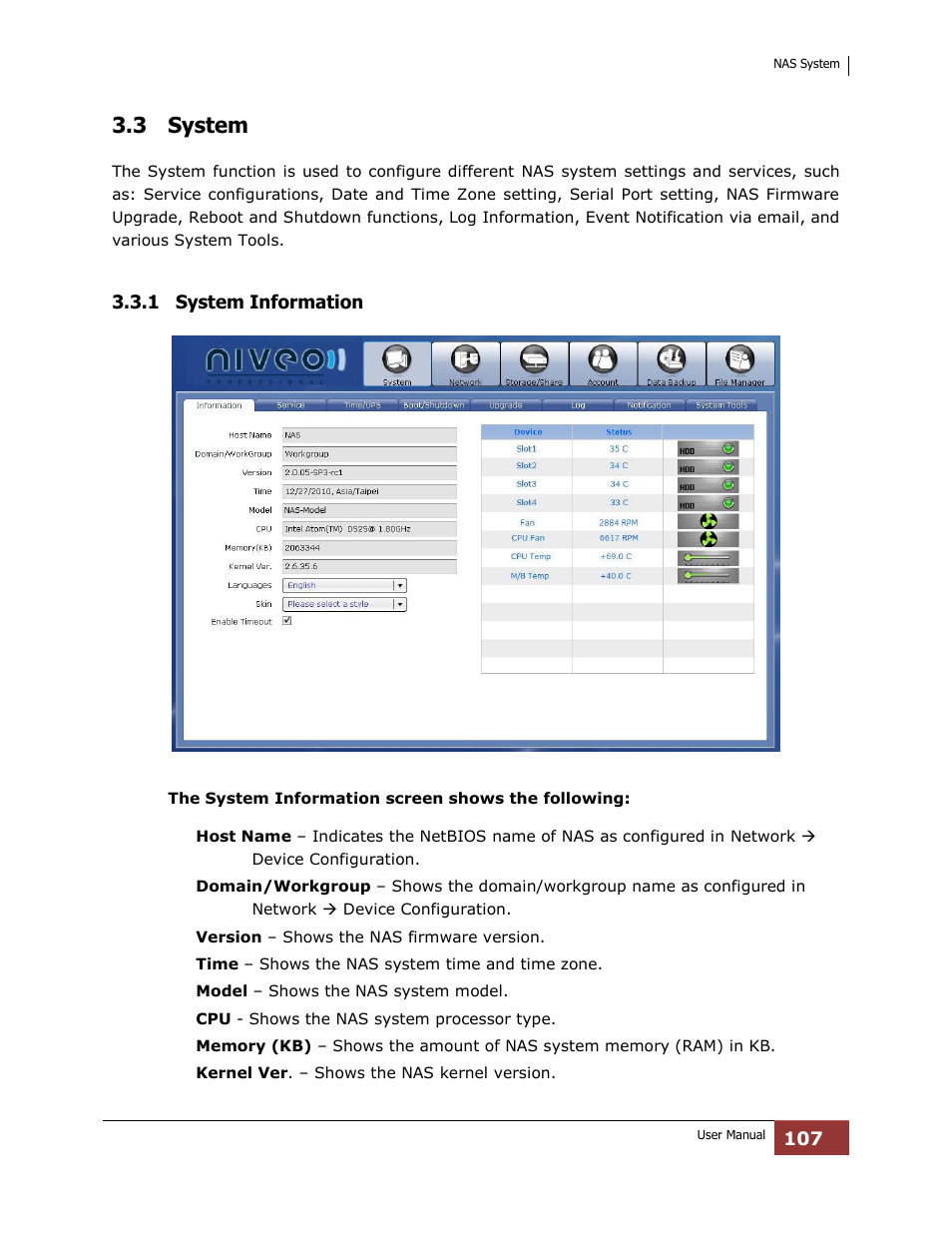 System, 1 system information, 3 system | Niveo Professional NNAS-R4 User Manual | Page 107 / 189