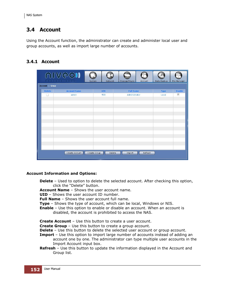 Account, 1 account, 4 account | Niveo Professional NNAS-R4 User Manual | Page 152 / 189