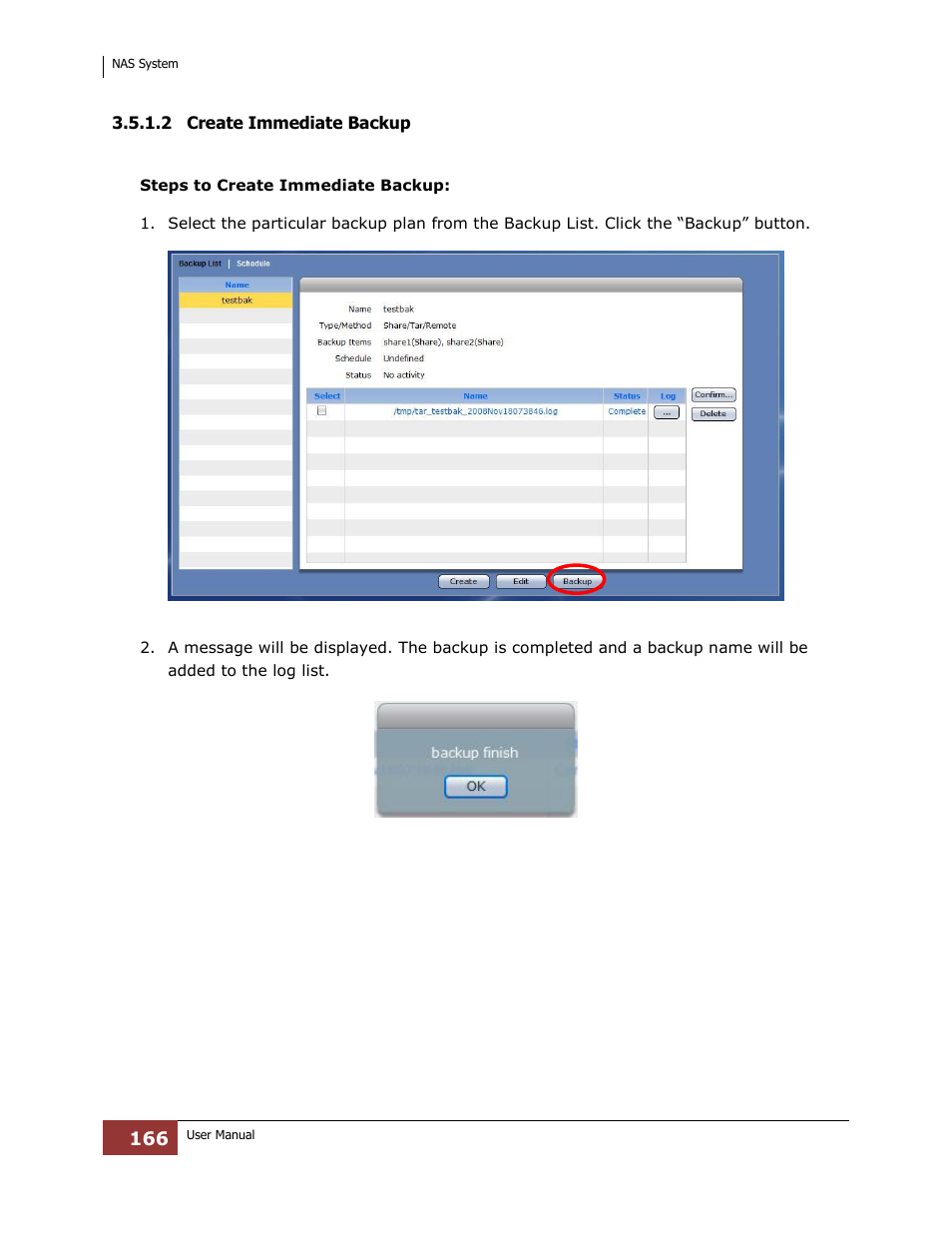 2 create immediate backup | Niveo Professional NNAS-R4 User Manual | Page 166 / 189