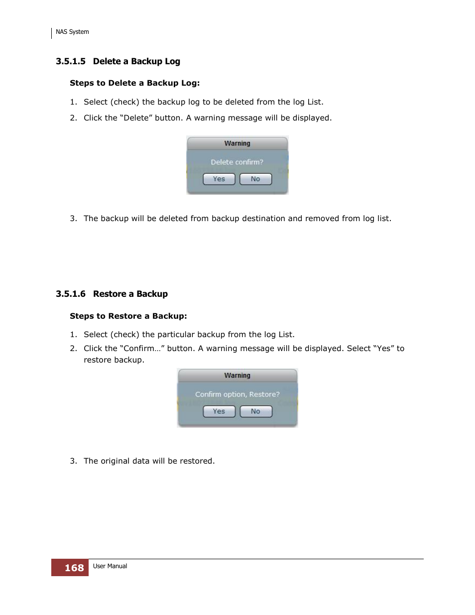 5 delete a backup log, 6 restore a backup | Niveo Professional NNAS-R4 User Manual | Page 168 / 189