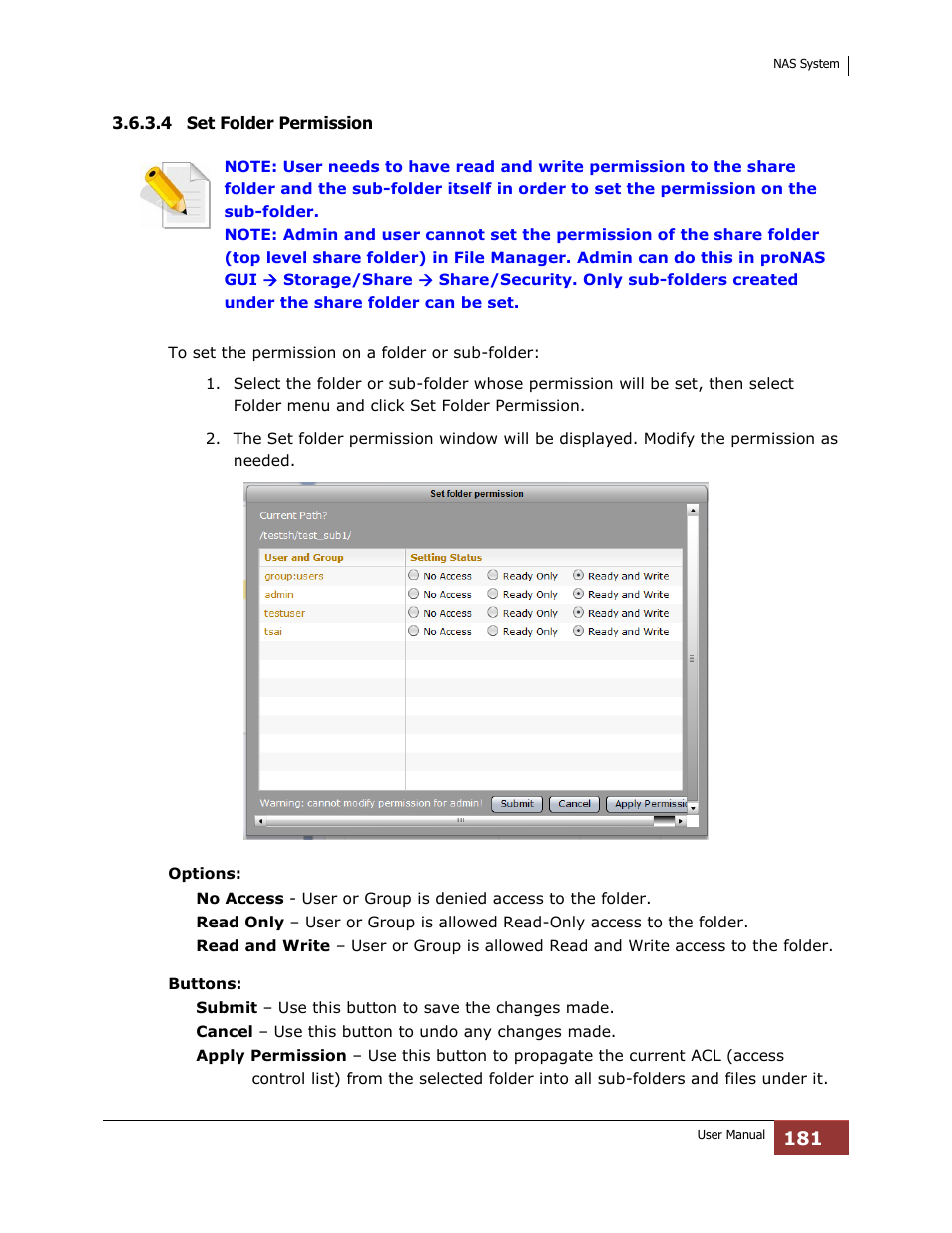 4 set folder permission | Niveo Professional NNAS-R4 User Manual | Page 181 / 189