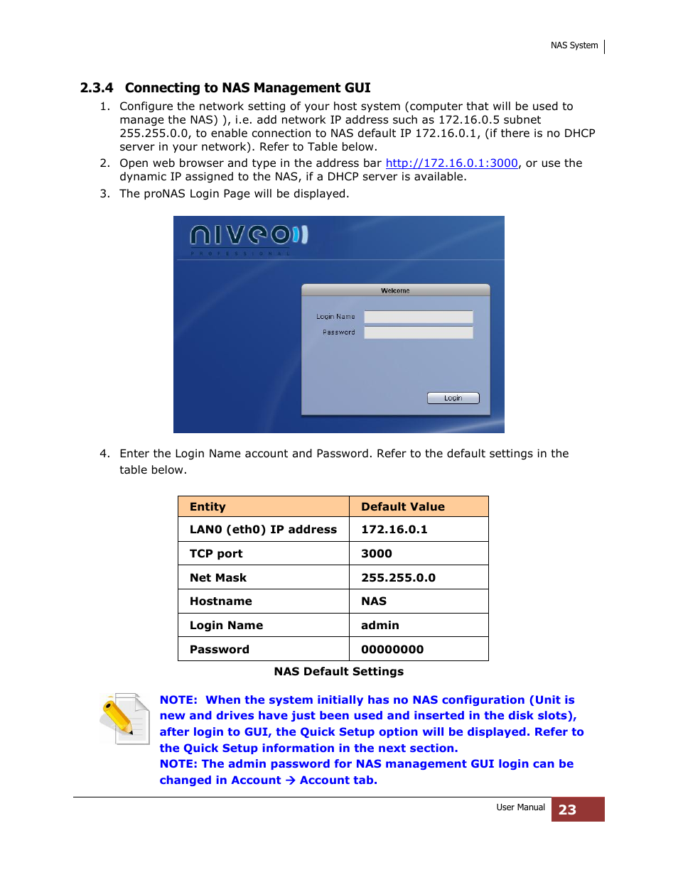 4 connecting to nas management gui | Niveo Professional NNAS-R4 User Manual | Page 23 / 189