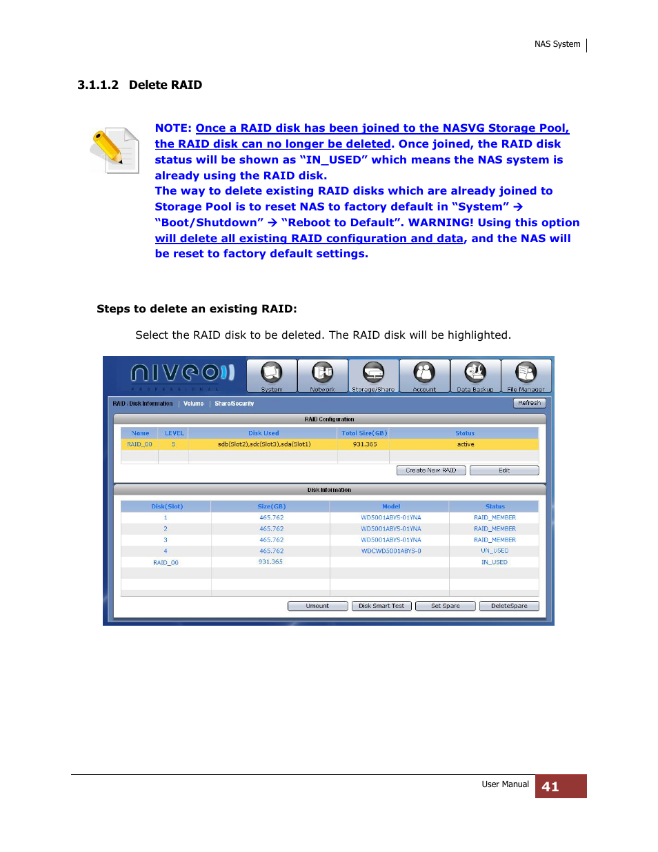 2 delete raid | Niveo Professional NNAS-R4 User Manual | Page 41 / 189