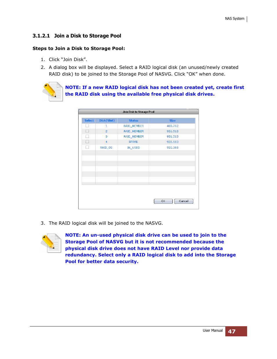 1 join a disk to storage pool | Niveo Professional NNAS-R4 User Manual | Page 47 / 189