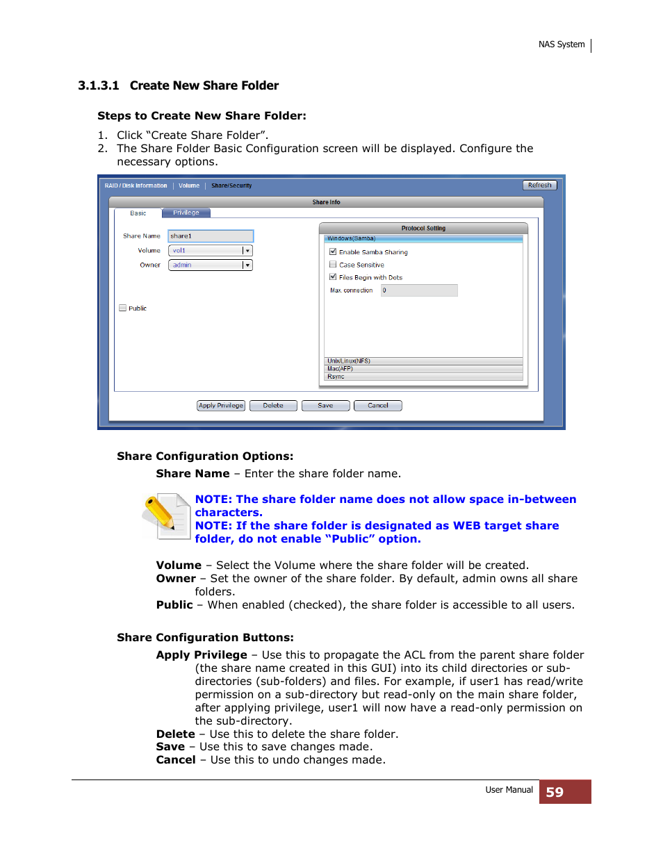 1 create new share folder | Niveo Professional NNAS-R4 User Manual | Page 59 / 189