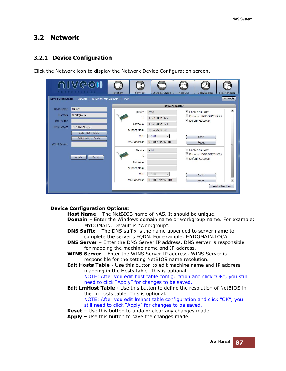 Network, 1 device configuration, 2 network | Niveo Professional NNAS-R4 User Manual | Page 87 / 189