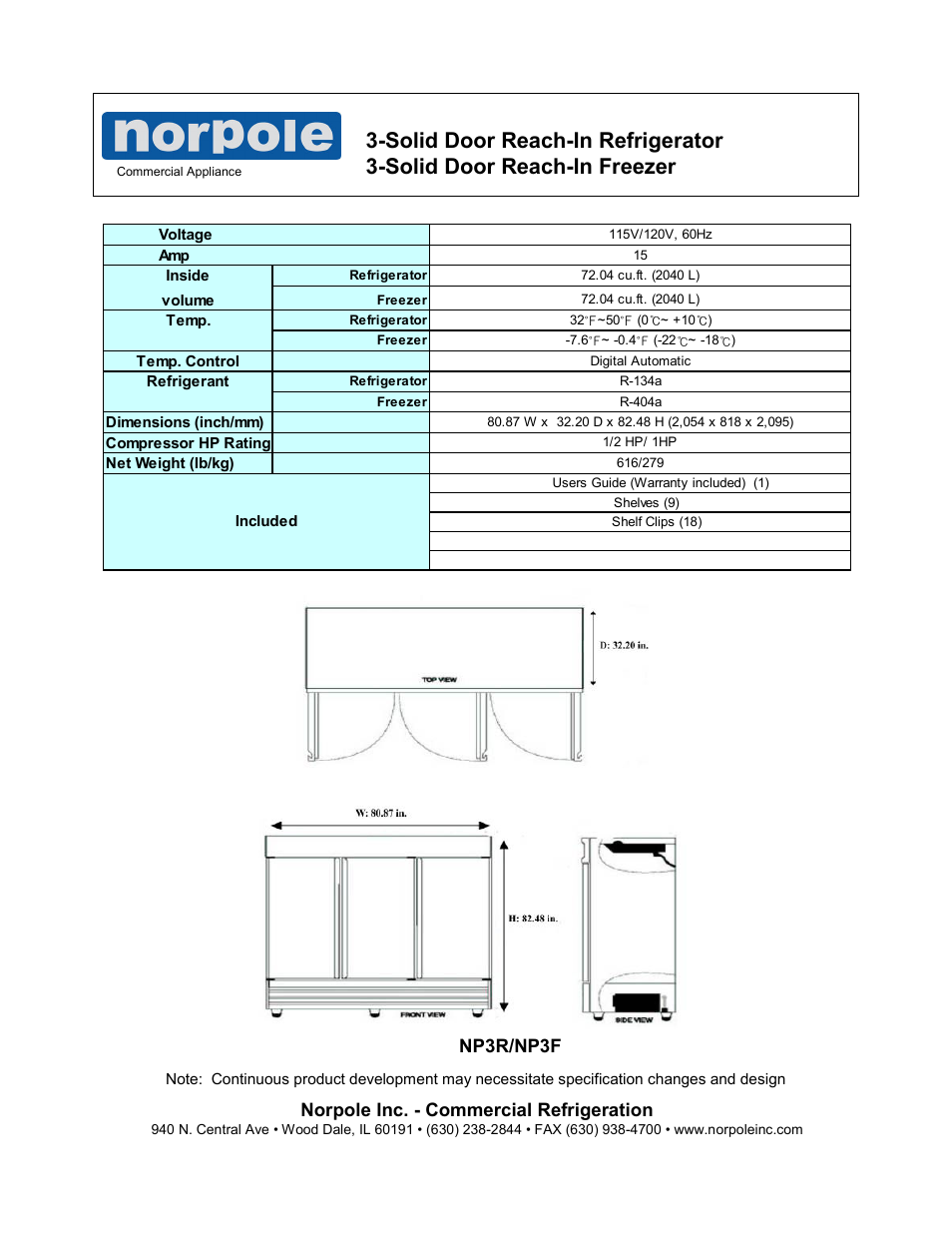 Norpole inc. - commercial refrigeration, Np3r/np3f | Norpole NP3R User Manual | Page 2 / 2