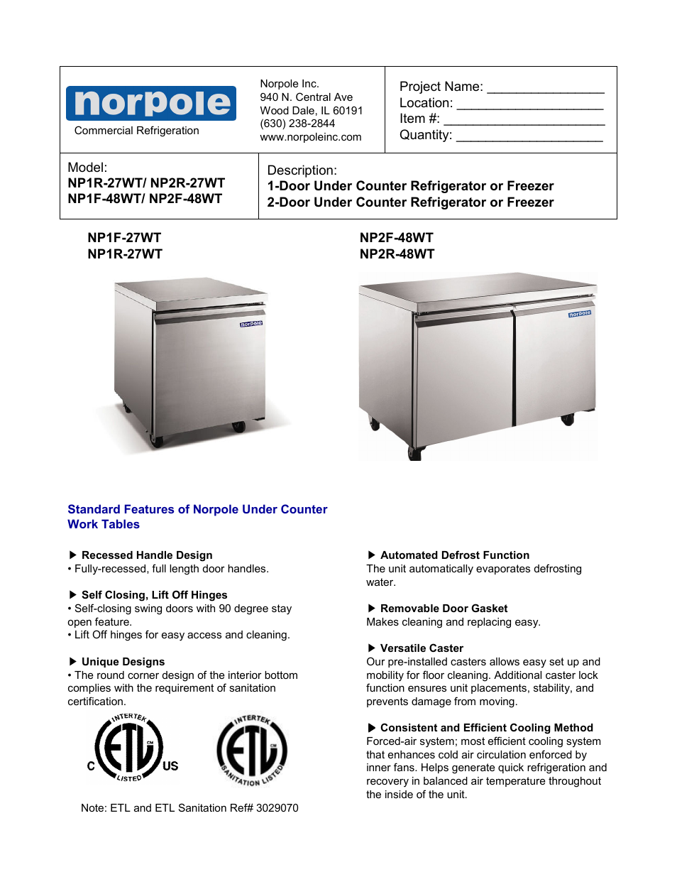 Norpole NP1F-27WT User Manual | 2 pages