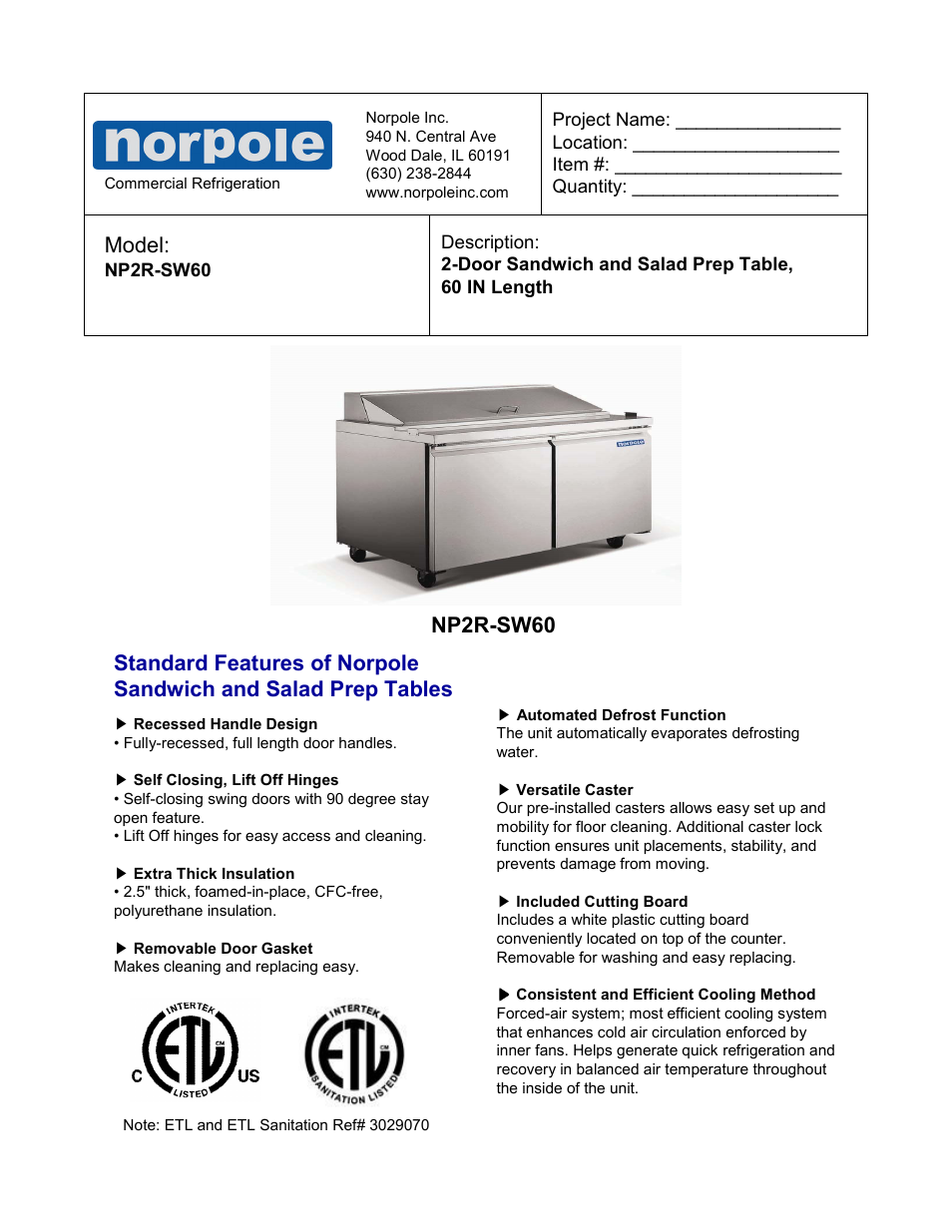 Norpole NP2R-SW60 User Manual | 2 pages