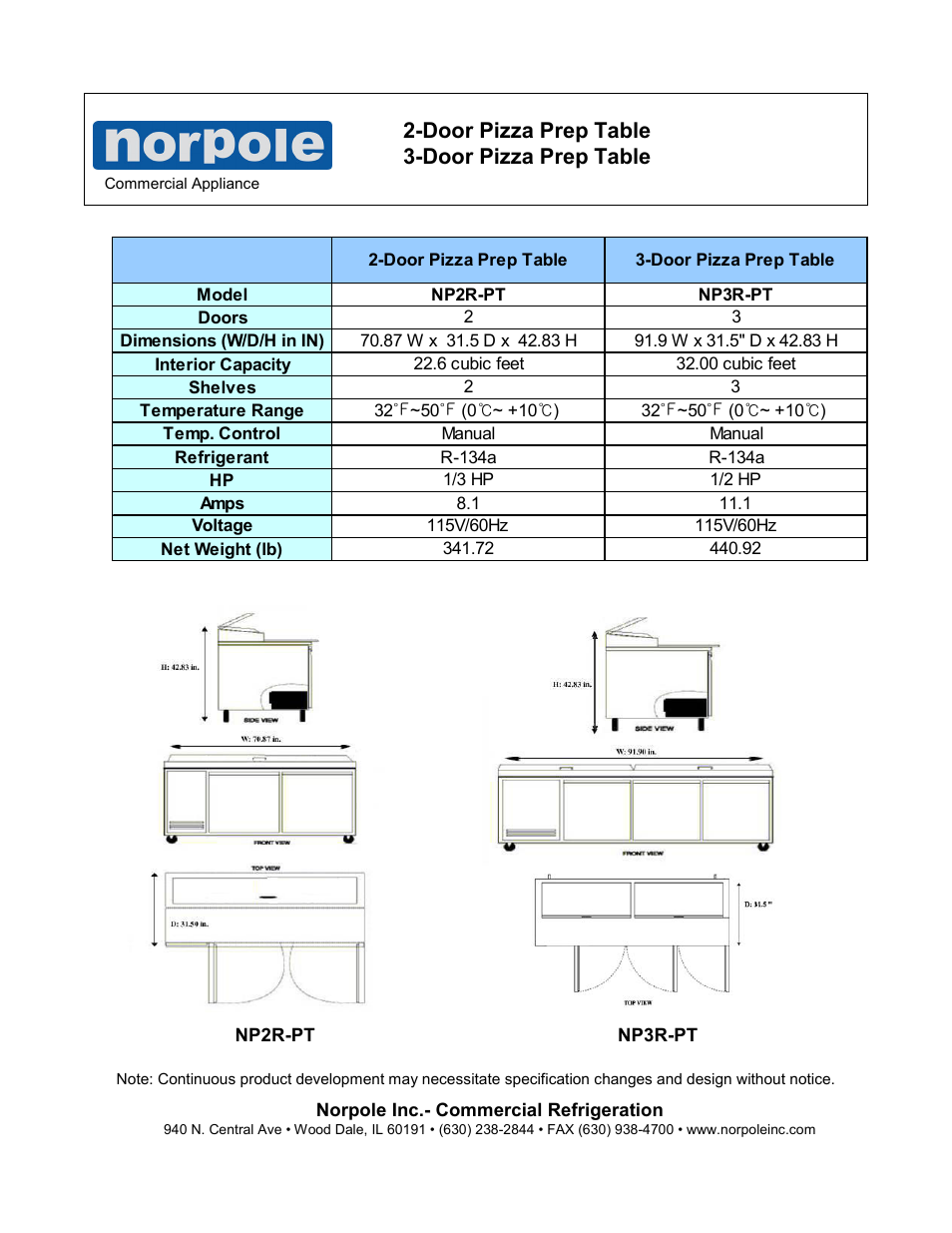 Door pizza prep table 3-door pizza prep table | Norpole NP2R-PT User Manual | Page 2 / 2