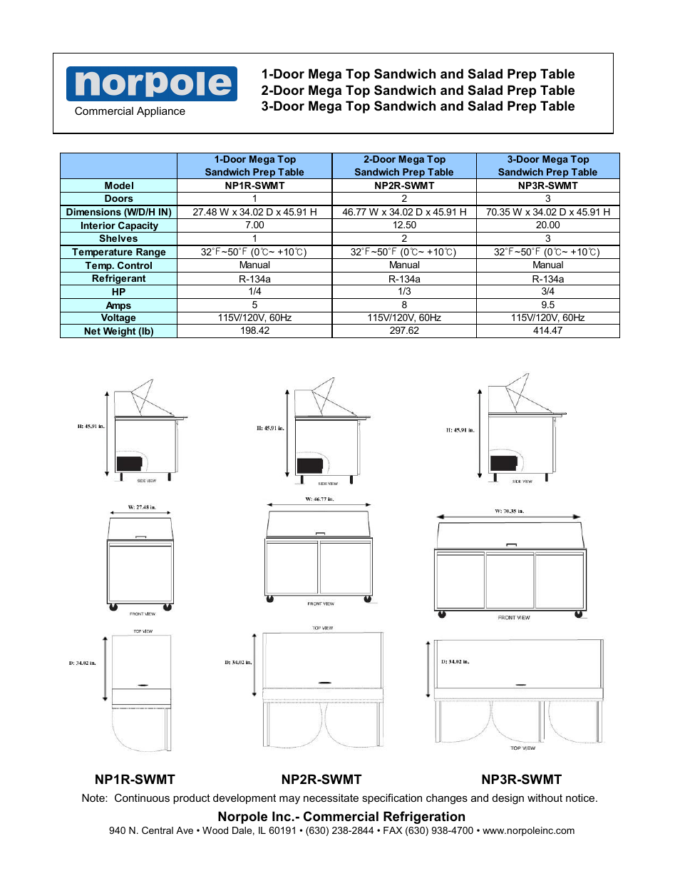 Norpole inc.- commercial refrigeration | Norpole NP1R-SWMT User Manual | Page 2 / 2