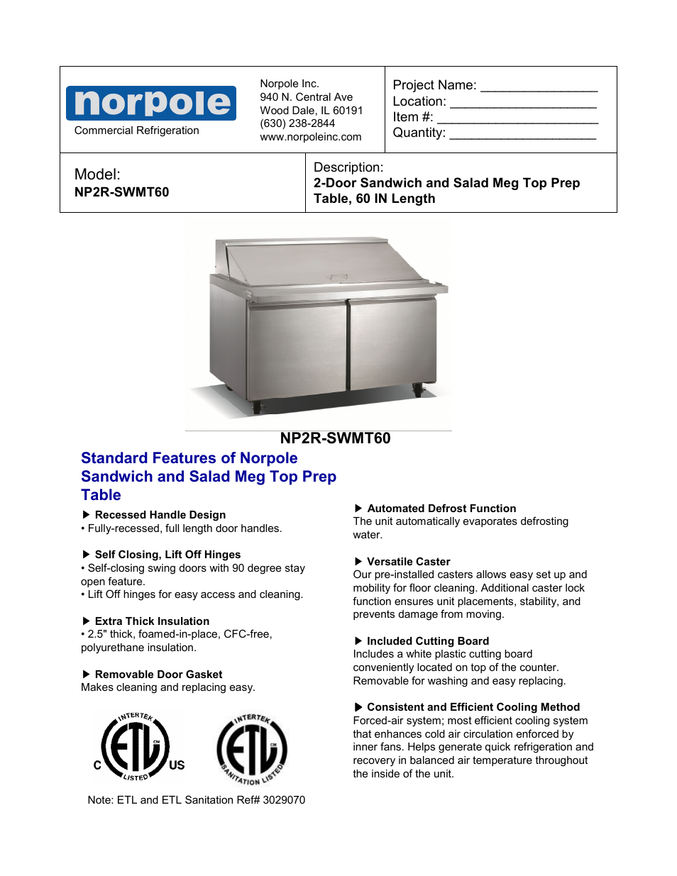 Norpole NP2R-SWMT60 User Manual | 2 pages