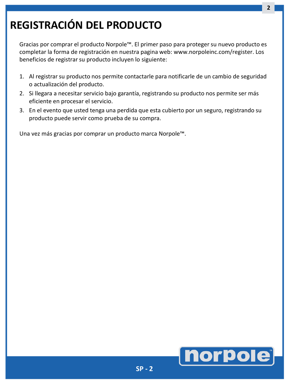 Registración del producto | Norpole EWCIM350S User Manual | Page 18 / 33