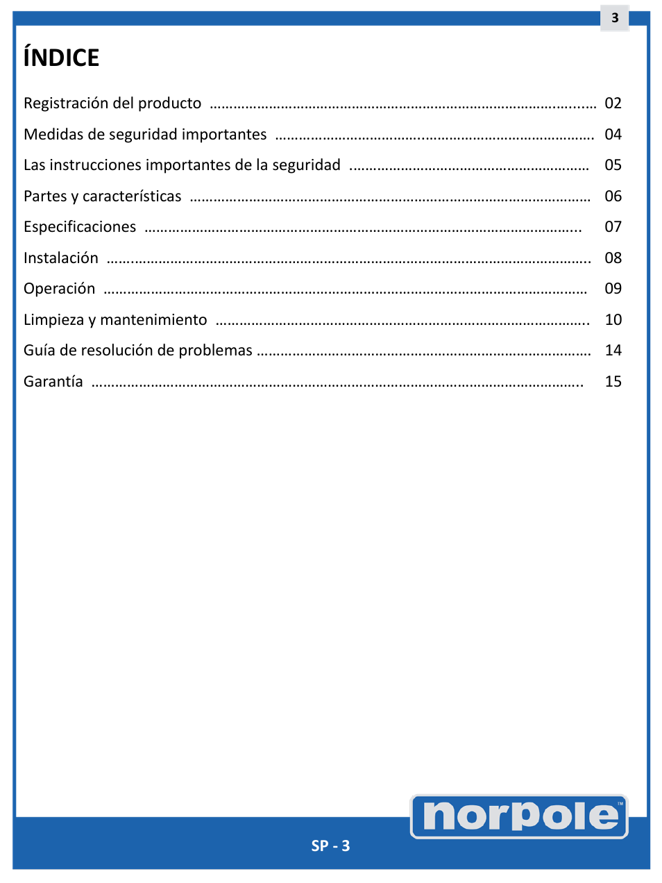 Índice | Norpole EWCIM350S User Manual | Page 19 / 33