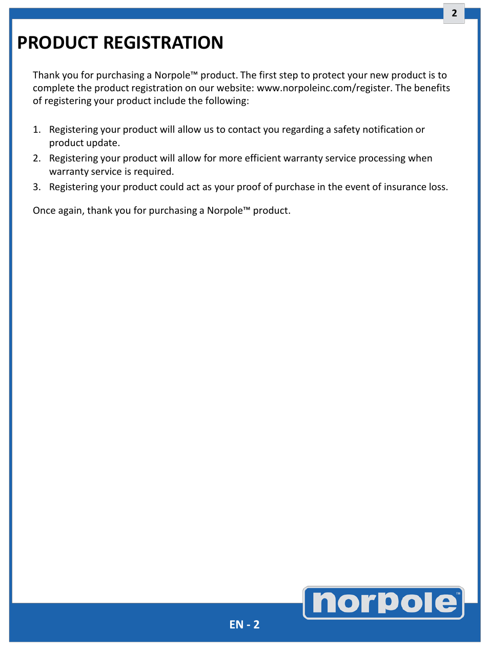 Product registration | Norpole EWCIM350S User Manual | Page 2 / 33