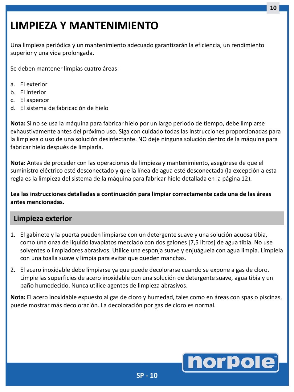 Limpieza y mantenimiento, Limpieza exterior | Norpole EWCIM350S User Manual | Page 26 / 33