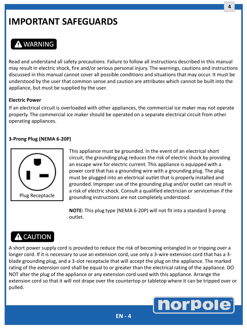 Important safeguards | Norpole EWCIM350S User Manual | Page 4 / 33