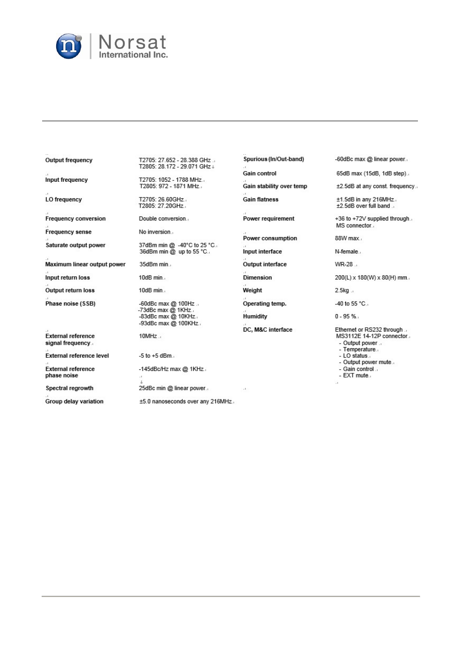 Technical specifications | Norsat O3b 5W BUC User Manual | Page 9 / 28