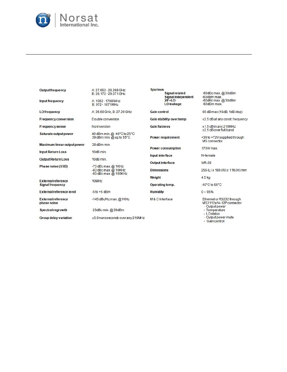 3 technical specifications | Norsat O3b 10W BUC User Manual | Page 9 / 26
