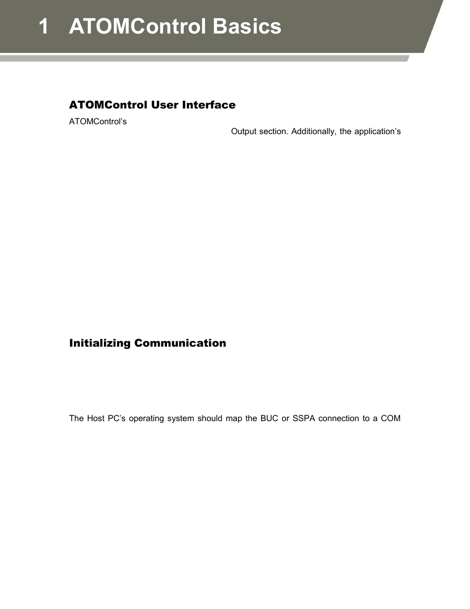Atomcontrol user interface, Initializing communication, 1 atomcontrol basics | Norsat ATOMControl User Manual | Page 10 / 30